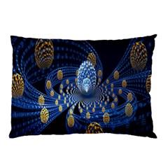 Fractal Balls Flying Ultra Space Circle Round Line Light Blue Sky Gold Pillow Case (two Sides) by Mariart