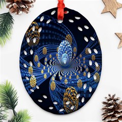 Fractal Balls Flying Ultra Space Circle Round Line Light Blue Sky Gold Ornament (oval Filigree) by Mariart