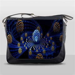 Fractal Balls Flying Ultra Space Circle Round Line Light Blue Sky Gold Messenger Bags by Mariart