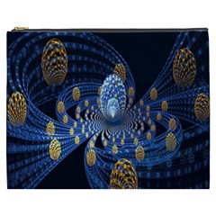 Fractal Balls Flying Ultra Space Circle Round Line Light Blue Sky Gold Cosmetic Bag (xxxl)  by Mariart