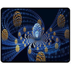 Fractal Balls Flying Ultra Space Circle Round Line Light Blue Sky Gold Double Sided Fleece Blanket (medium) 