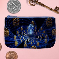 Fractal Balls Flying Ultra Space Circle Round Line Light Blue Sky Gold Large Coin Purse