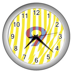 Number 9 Line Vertical Yellow Red Blue White Wae Chevron Wall Clocks (silver)  by Mariart