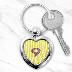 Number 9 Line Vertical Yellow Red Blue White Wae Chevron Key Chains (heart)  by Mariart