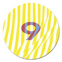 Number 9 Line Vertical Yellow Red Blue White Wae Chevron Magnet 5  (round) by Mariart