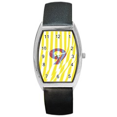 Number 9 Line Vertical Yellow Red Blue White Wae Chevron Barrel Style Metal Watch by Mariart