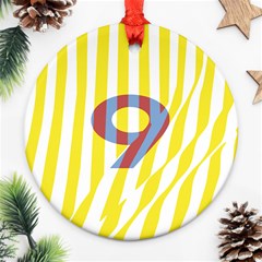 Number 9 Line Vertical Yellow Red Blue White Wae Chevron Round Ornament (two Sides) by Mariart