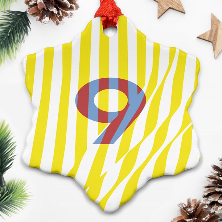 Number 9 Line Vertical Yellow Red Blue White Wae Chevron Ornament (Snowflake)