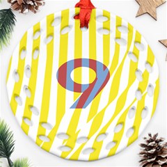 Number 9 Line Vertical Yellow Red Blue White Wae Chevron Round Filigree Ornament (two Sides) by Mariart