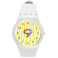 Number 9 Line Vertical Yellow Red Blue White Wae Chevron Round Plastic Sport Watch (m) by Mariart