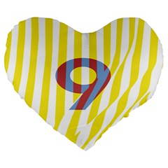 Number 9 Line Vertical Yellow Red Blue White Wae Chevron Large 19  Premium Flano Heart Shape Cushions