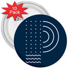 Parachute Water Blue Waves Circle White 3  Buttons (10 Pack) 