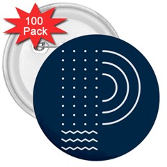 Parachute Water Blue Waves Circle White 3  Buttons (100 Pack) 