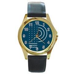 Parachute Water Blue Waves Circle White Round Gold Metal Watch