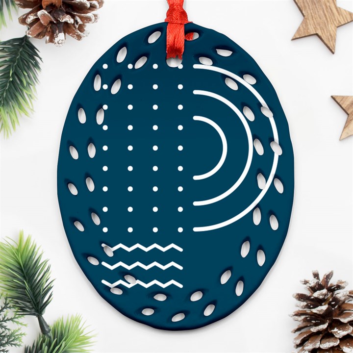 Parachute Water Blue Waves Circle White Ornament (Oval Filigree)