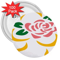 Pink Rose Ribbon Bouquet Green Yellow Flower Floral 3  Buttons (100 Pack) 