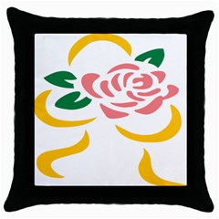 Pink Rose Ribbon Bouquet Green Yellow Flower Floral Throw Pillow Case (black) by Mariart