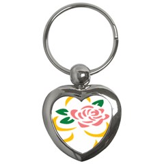 Pink Rose Ribbon Bouquet Green Yellow Flower Floral Key Chains (heart) 