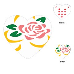 Pink Rose Ribbon Bouquet Green Yellow Flower Floral Playing Cards (heart)  by Mariart