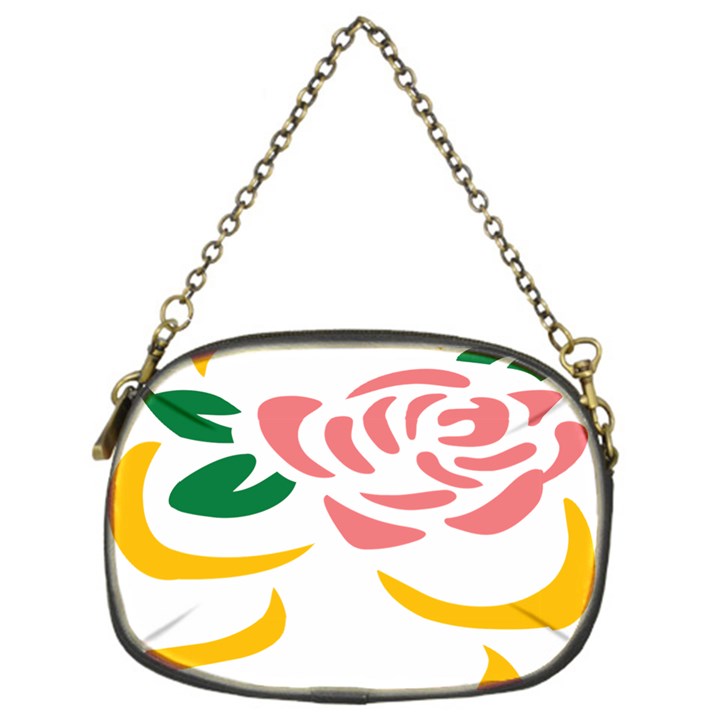 Pink Rose Ribbon Bouquet Green Yellow Flower Floral Chain Purses (One Side) 