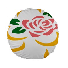 Pink Rose Ribbon Bouquet Green Yellow Flower Floral Standard 15  Premium Round Cushions by Mariart