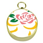 Pink Rose Ribbon Bouquet Green Yellow Flower Floral Gold Compasses Front