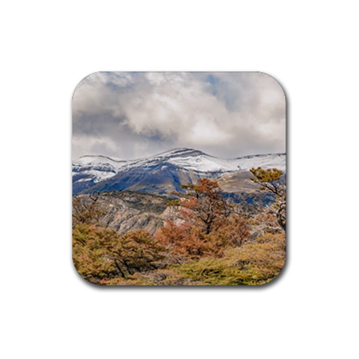 Forest And Snowy Mountains, Patagonia, Argentina Rubber Coaster (Square) 