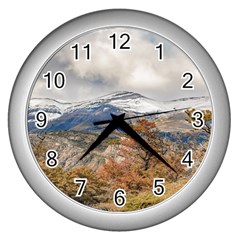 Forest And Snowy Mountains, Patagonia, Argentina Wall Clocks (silver)  by dflcprints