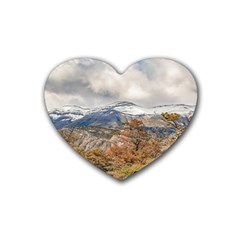 Forest And Snowy Mountains, Patagonia, Argentina Rubber Coaster (heart)  by dflcprints