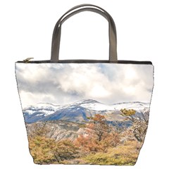 Forest And Snowy Mountains, Patagonia, Argentina Bucket Bags by dflcprints