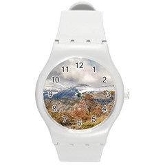 Forest And Snowy Mountains, Patagonia, Argentina Round Plastic Sport Watch (m) by dflcprints