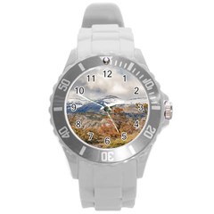 Forest And Snowy Mountains, Patagonia, Argentina Round Plastic Sport Watch (l) by dflcprints