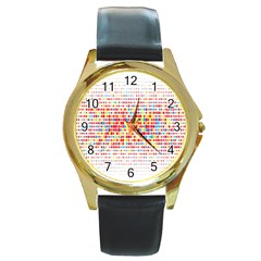 Random Sized Cube Multiple Plaid Color Rainbow Round Gold Metal Watch by Mariart