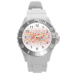 Random Sized Cube Multiple Plaid Color Rainbow Round Plastic Sport Watch (l) by Mariart