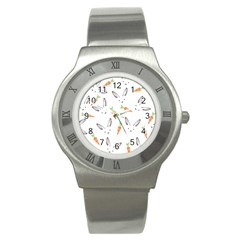 Rabbit Carrot Pattern Weft Step Face Stainless Steel Watch by Mariart