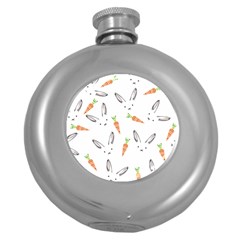 Rabbit Carrot Pattern Weft Step Face Round Hip Flask (5 Oz) by Mariart