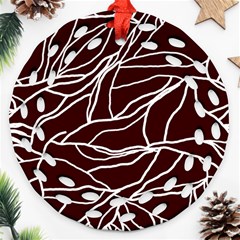 River System Line Brown White Wave Chevron Ornament (round Filigree) by Mariart