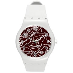 River System Line Brown White Wave Chevron Round Plastic Sport Watch (m) by Mariart