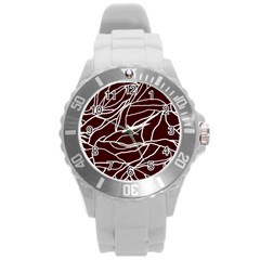 River System Line Brown White Wave Chevron Round Plastic Sport Watch (l)