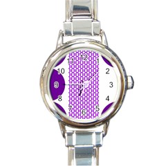 River Hyacinth Polka Circle Round Purple White Round Italian Charm Watch