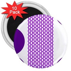 River Hyacinth Polka Circle Round Purple White 3  Magnets (10 Pack) 