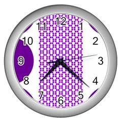 River Hyacinth Polka Circle Round Purple White Wall Clocks (silver)  by Mariart