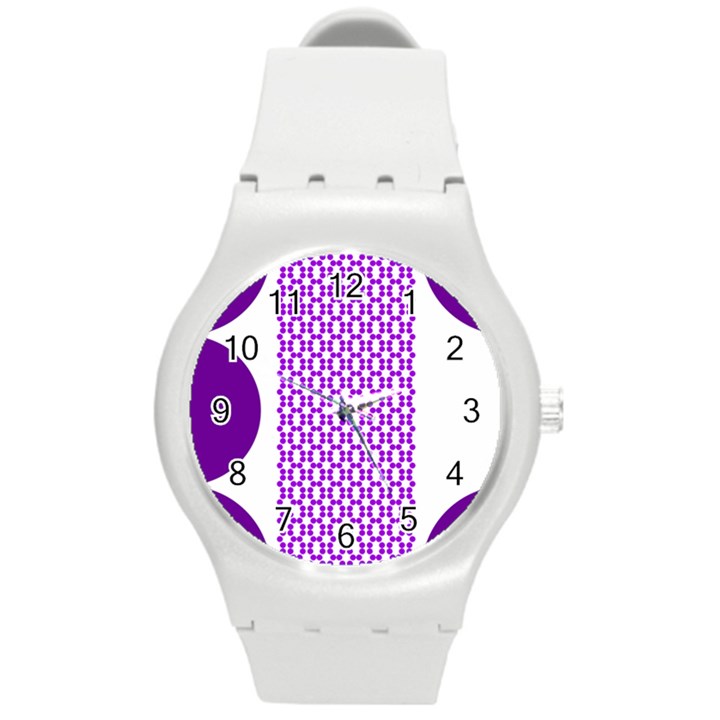 River Hyacinth Polka Circle Round Purple White Round Plastic Sport Watch (M)