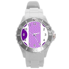 River Hyacinth Polka Circle Round Purple White Round Plastic Sport Watch (l) by Mariart