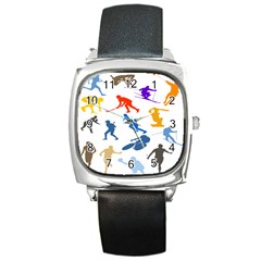 Sport Player Playing Square Metal Watch by Mariart