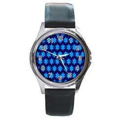 Star Blue Space Wave Chevron Sky Round Metal Watch by Mariart