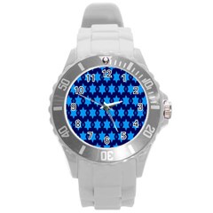 Star Blue Space Wave Chevron Sky Round Plastic Sport Watch (l) by Mariart