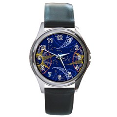 Sun Moon Seamless Star Blue Sky Space Face Circle Round Metal Watch by Mariart