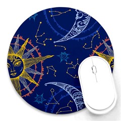 Sun Moon Seamless Star Blue Sky Space Face Circle Round Mousepads