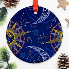 Sun Moon Seamless Star Blue Sky Space Face Circle Ornament (round) by Mariart